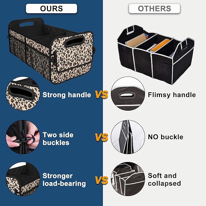 Deosk Trunk Organizer and Storage with 6 Big Pocket,Car Accessories for Women/Men 50L Waterproof Polyester Trunk Organzier for Car/SUV/Minivan/Truck(Medium,Leopard print)