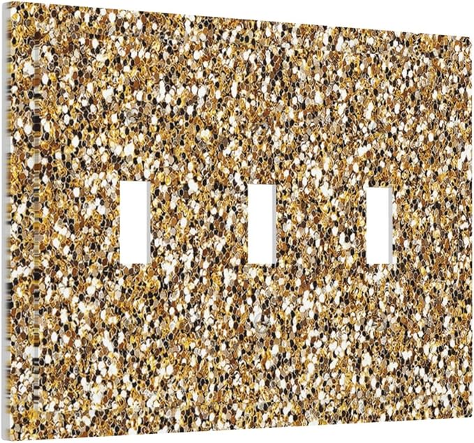 Decorative Light Switch Cover Plate Gold Glitter Sequins 3 Gang Wall Plate Triple Toggle Switch Plate Covers Electrical Outlet Cover for Bedroom Cabin Decor