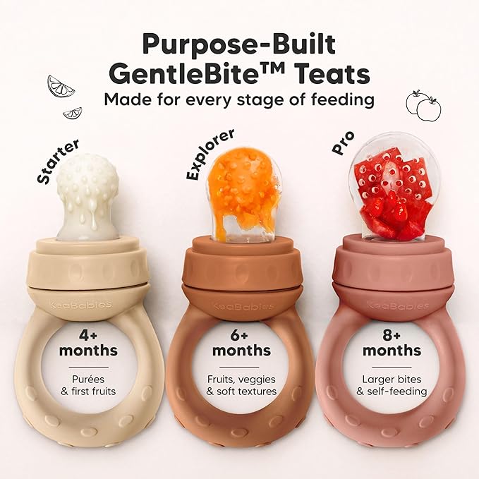 KeaBabies Baby Fruit Feeder 2pk - Silicone Baby Food Feeder for Babies 6-12 Months, Breast Milk Popsicle Teether, Weaning, Pacifier, Freeze Frozen Solid Food, Infant Feeding Essential (Terracotta)