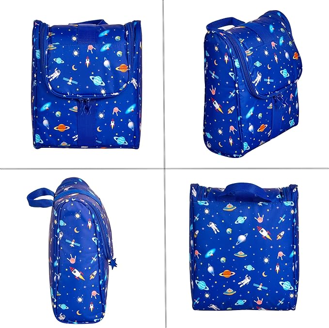 Remobia Hicol Cute Cartoon Hanging Kids Toiletry Bag Children Travel Cosmetic Makeup Organizer Wash Bag Shower bag Over Night Bag Camping Shaving Kit Bag for Boys & Girls (Astronaut)