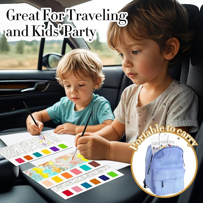 JCREN Watercolor Painting Books, Pocket Watercolor Painting Coloring Kit, Paint with Water Bookmarks Travel Activity Party Favors for Kids Toddlers Gifts for Boys and Girls, 3 Pack