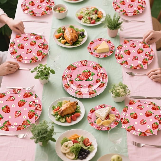 40 Pcs Strawberry Plates and Napkins Sets, Strawberries Dinner Dessert Paper Plates Summer Berry Napkins Tableware Kit for Fruit Strawberry Party Birthday Decorations Supplies Table Decor, Serve 20