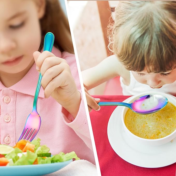 LIANYU 15-Piece Rainbow Kids Silverware Set, Stainless Steel Toddler Utensils Flatware Set, Child Cutlery Tableware Set for 5, Include knife Fork Spoon, Mirror Finished, Dishwasher Safe