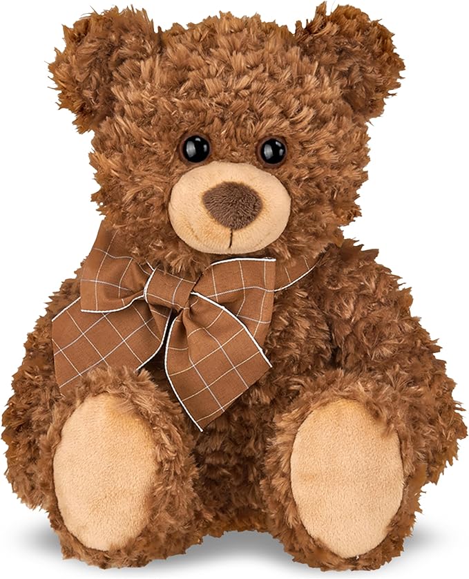 Bearington Lil' Reggie Dark Brown Teddy Bear Stuffed Animal - 12" Plush Brown Poseable Stuffed Bear with Soft Fur, Satin Bow, and Vintage Bears Design - Classic Cuddly Gift for Kids and Adults