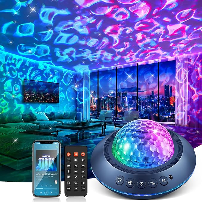 One Fire Ocean Light Projector,15 White Noises & Bluetooth Ambient Lighting, 360° Full Coverage Ceiling Projector Ocean Lamp, Remote Timer Galaxy Lamp for Bedroom Decor, Mood Lighting Gifts