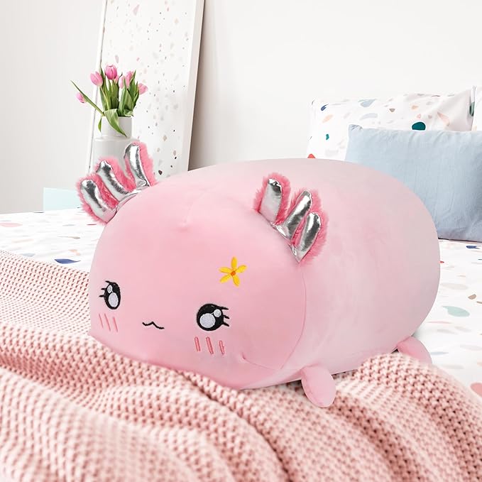 Cuteoy 17.7" Axolotl Stuffed Animal Plush Pillow Soft Comfortable Plushies Large Throw Body Pillow Sleeping Salamander Plush Toy for Girls Boys Birthday
