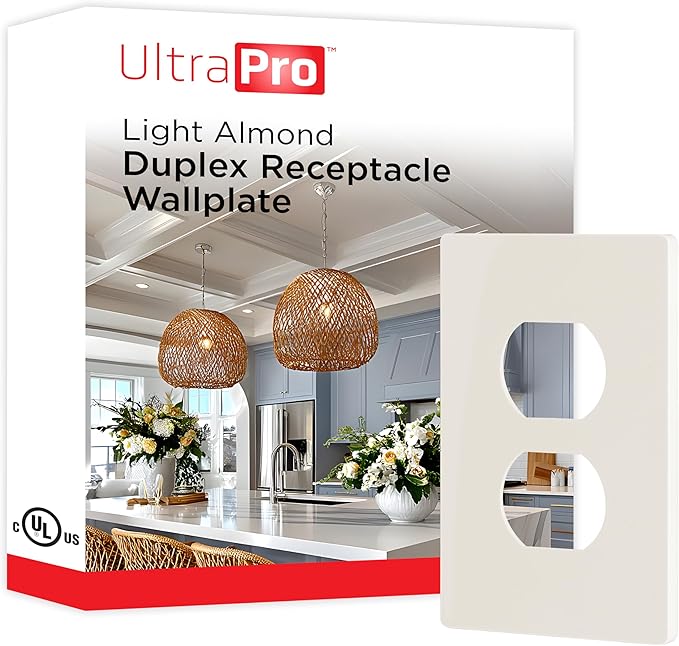 UltraPro Screwless Duplex Receptacle Wallplate, 1-Gang, Modern Snap-On Cover, Child-Safe, Durable Polycarbonate, Easy DIY Installation, Light Almond, 85752