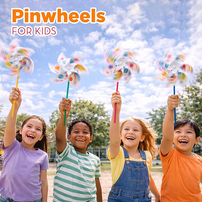 4E's Novelty 24 Pack DIY Pinwheels Craft for Kids, Bulk Summer Pinwheel Craft Kit, Color Your Own Paper Windmill for Pinwheels for Kids Bulk Spring Craft for Kids Easter Art Games