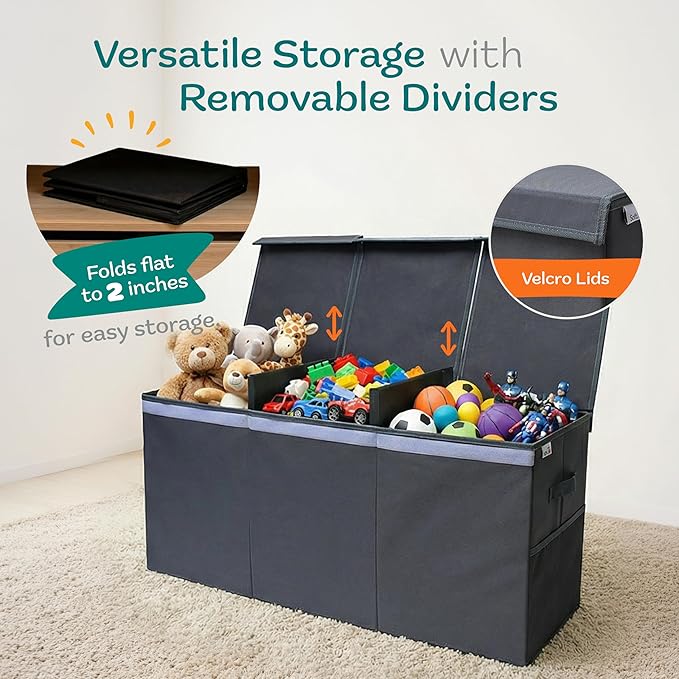 SoftOwl Extra Large Toy Storage Organizer with Lid - Sturdy, Collapsible Toy Chest Storage Box Design - Toys Bin with Dividers for Kids, Nursery, Bedroom, Playroom 37"x16"x14"