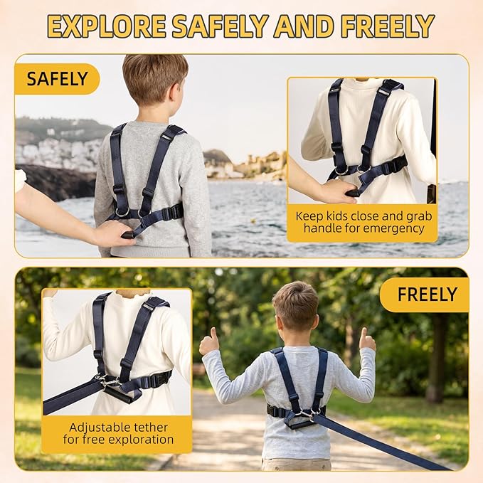 Safety Walking Harness for Kids 3-6, Anti-Elopement Vest Harness for Autism Special Needs ADHD, Reflective Leash with Grab Handle for Autistic, Active Children, Adjustable Tether for Travel and Crowds