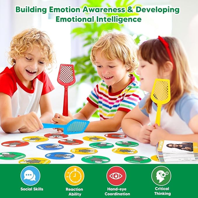 Garybank Emotions Swat Games for Kids Social Emotional Learning Activities, W/56 Emotion Cards, Speech Therapy Materials for Autism, Play Therapy Toys for Counselors, Sight Word Game