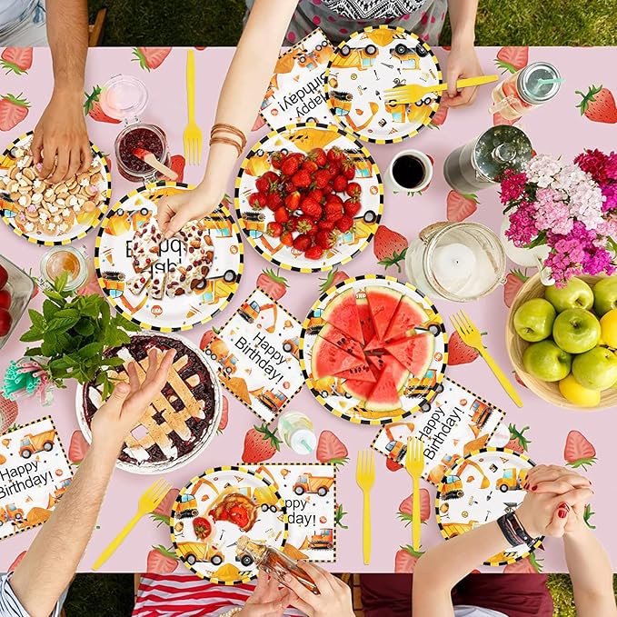 100 Pcs Construction Birthday Party Decorations, Construction Theme Plates and Napkins Forks Set, Disposable Dump Truck Tableware Set for Kids Boys Birthday Party Supplies, 25 Guests