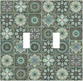 Moroccan Mandala Tile Floral Talavera Tiles Decorative Switch Plates 2 Gang Double Toggle Outlet Light Switch Cover Wall Plate Electrical Faceplate for Bathroom Kitchen Decor
