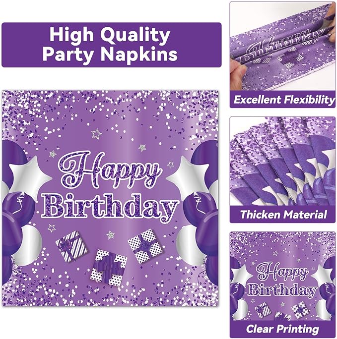 Qyeahkj 100 Pcs Purple Official Teen Birthday Decor 13th Birthday Plates Napkins Forks Set Disposable Official 13th Tableware Teenager Paper Plates Dinnerware Decorations Serve 25