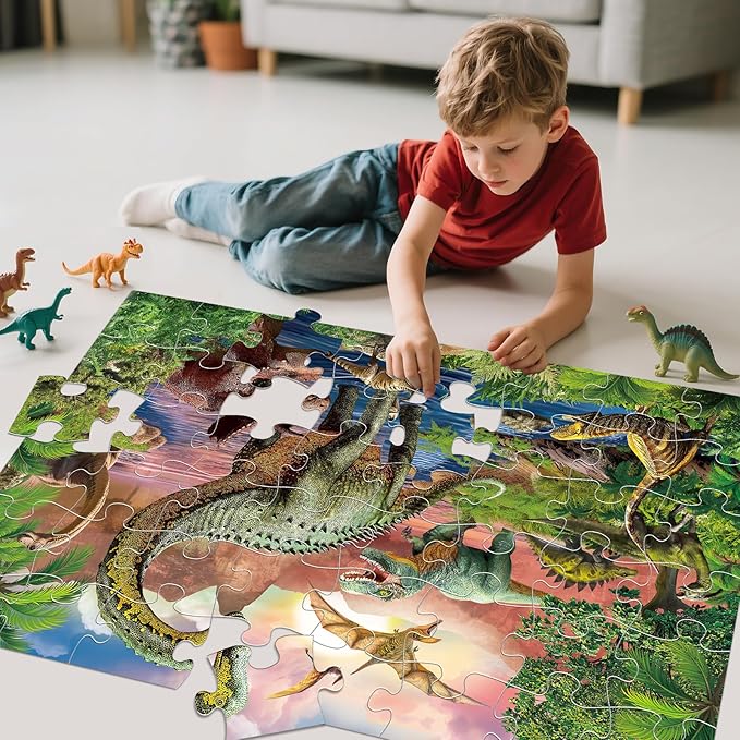 Jumbo Floor Puzzle for Kids,48 Piece Forest Dinosaur Large Jigsaw Puzzles, Fun Educational Preschool Learning Toy for Toddlers Ages 3-5,Easter Gift for Boy Girl Ages 4-8