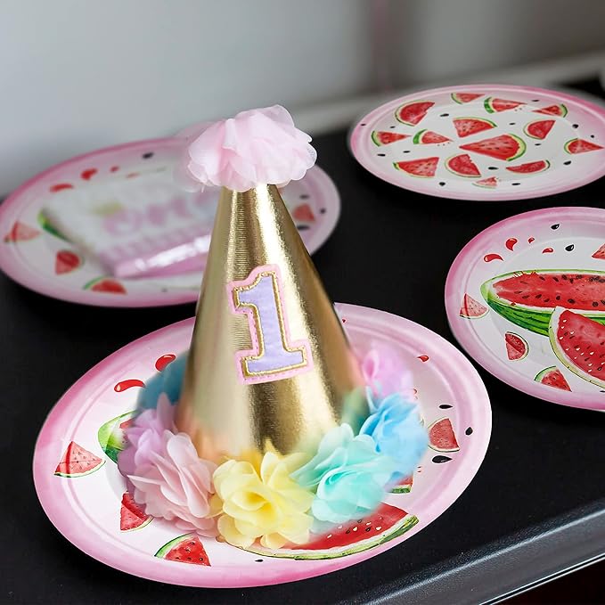 96 Pcs Watermelon Birthday Party Plates Napkins Forks Supplies Tableware Set Disposable Table Watermelon Theme Decoration for Girl Birthday Party or Summer Party, Serves 24 Guests