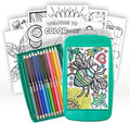 Colorpockit Coloring Kit Travel Art Set with Colored Pencils, 4x6 Coloring Cards, Built in Sharpener, Mess Free Trip Activities for Airplanes or Car, 8.5 x 5, 28 pieces