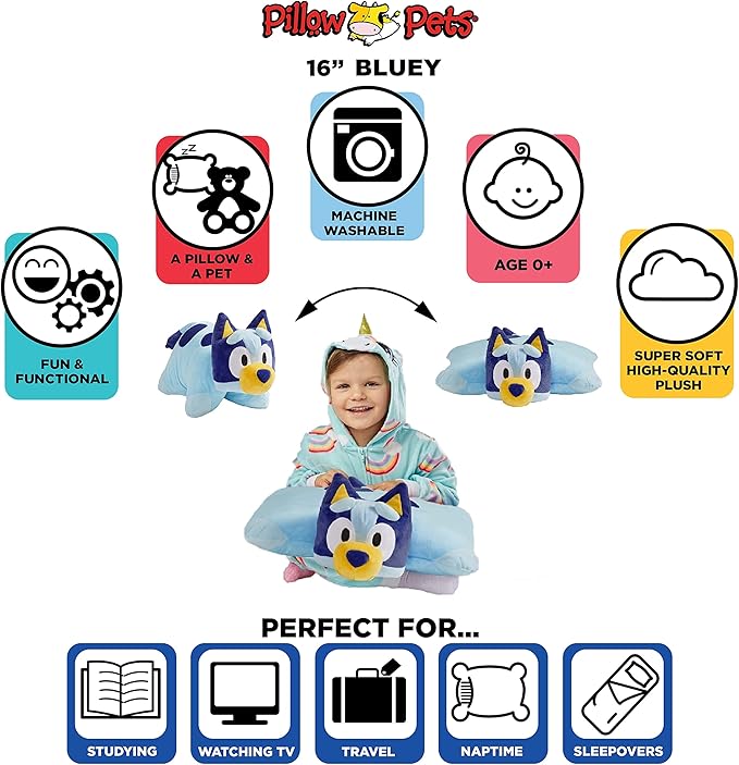 Pillow Pets 16 inch Bluey, BBC Studios Stuffed Animal Plush Toy Gift for Kids