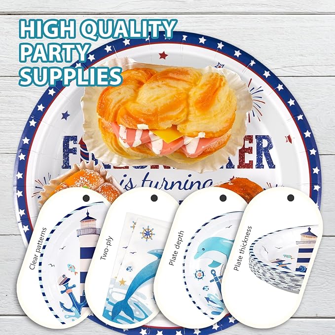96Pcs Dolphin Party Supplies Funny Ocean Dolphin Nautical Plates and Napkins Disposable Cute Under the Sea Animal Tableware Set for Kids Nautical Baby Shower Birthday Party Decorations Serves 24