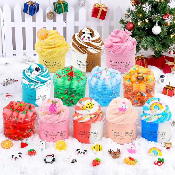 12 Pack Slime Kit - with 4 Jelly Cube Crunchy Slime, 4 Cloud Slime and 4 Butter Slime, Soft & Non-Sticky- Toys for Girls and Boys - Arty Favor, Stress Relief Toy, Classroom Reward