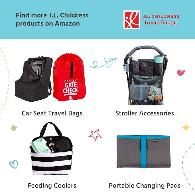 J.L. Childress Gate Check Bag for Single & Double Strollers - Travel Bag for Airplane, Fits Most Standard Baby Strollers, Airport Accessories for Gate Check, Flying Essentials - Deluxe, Grey