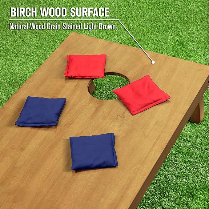 GoSports 4 ft x 2 ft Regulation Size Wooden Cornhole Boards Set with Light Brown Finish - Includes Carrying Case (Choose Your Colors)