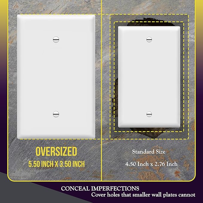 ENERLITES Blank Device Wall Plate, Jumbo Blank Covers, Over-Size 1-Gang 5.5" x 3.5", Unbreakable Polycarbonate Thermoplastic, 8801O-W, White
