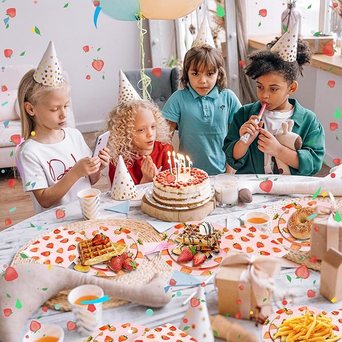 CANREVEL 96 PCS Strawberry Party Plates Serve 24, Strawberry Plates and Napkins Forks Set, Disposable Tableware for Birthday Party Supplies Decorations for Grils Kid Women Adult