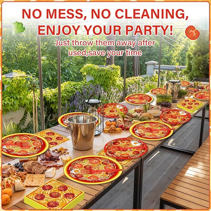 gisgfim 96 Pcs Spaghetti Plates and Napkins Pasta Party Supplies Tomato Meatball Birthday Party Paper Tableware Set Pasta Theme Decorations Favors for Family Gathering Dining for 24 Guests
