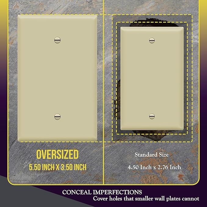 ENERLITES Blank Device Wall Plate, Jumbo Blank Cover, Gloss Finish, Oversized 1-Gang 5.5" x 3.5", Polycarbonate Thermoplastic, 8801O-I, Ivory