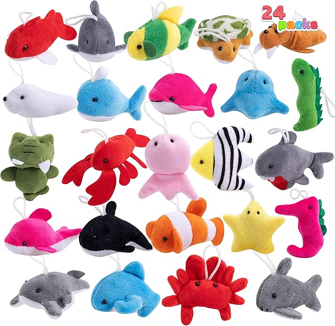 JOYIN 24 Pcs Mini Sea Animal Plush Toys (24 Units 3" Each), Stuffed Sea Animal Bulk for Kids Birthday Party Favors, Pinata Fillers, Goodie Bag Fillers, School Prizes,Carnival Party Supplies