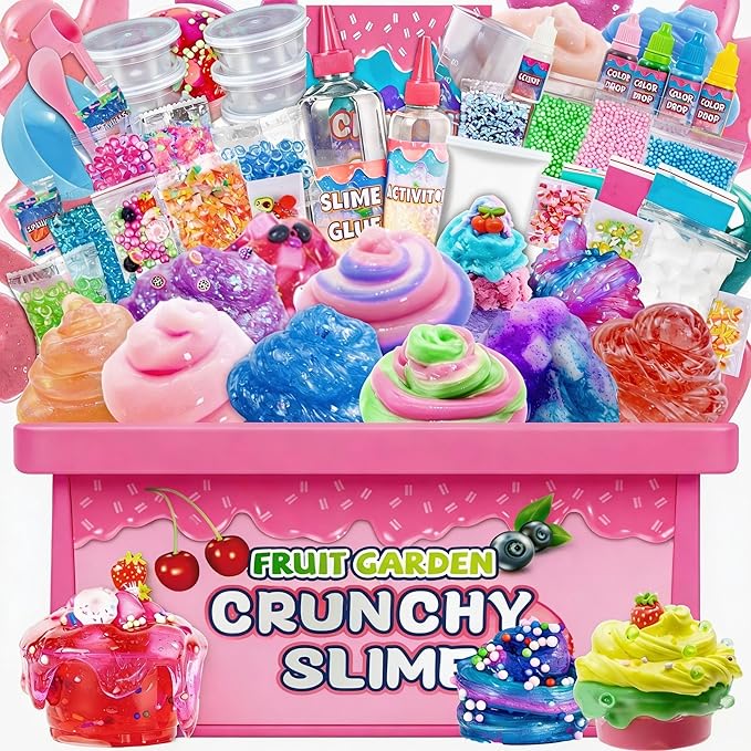 Unicorn Fruit Garden Crunchy Slime Kit,Ice Screen Cake Slime Sparkling Slime Making Kit,Foam, Jelly Cube Slime for Party Favors Kids Boys Girls Birthday Carnival Treasure Classroom Prizes