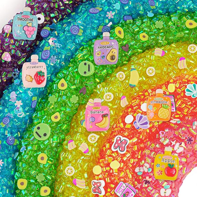 6 Pack Bingsu Crunchy Slime Kit, Rainbow Slime for Kids, with Cute Slime Charms & Add-ins, Slime Party Favors Sensory Toys, Holiday Birthday Easter Hallowmas Christmas Girls Gift & Boys Gift