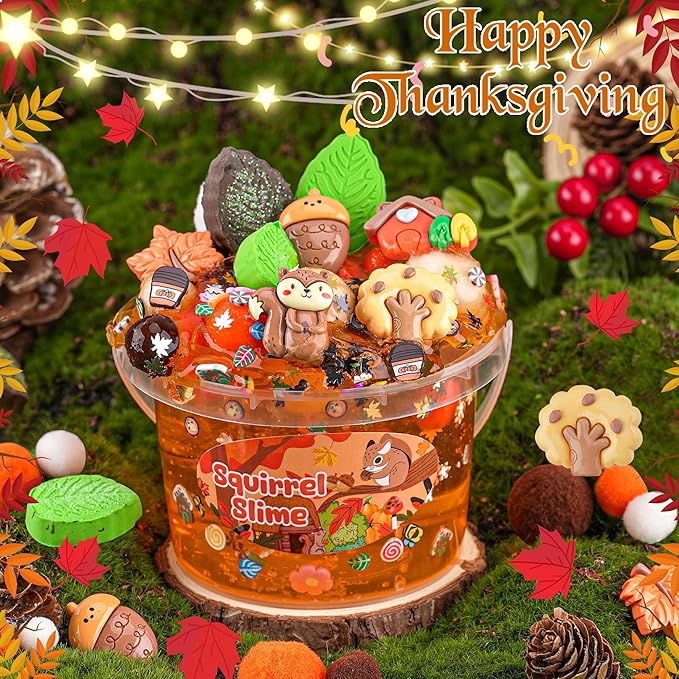 Squirrel Orange Slime Kit, Clear Slime Bucket with Clay, 10 Packs of Add-ins, Slimes Party Favors for Kids, Sensory Toys Experience DIY Slimes Kit, Birthday Easter Hallowmas Gift for Girls & Boys