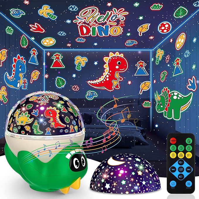 MOKOQI Dinosaur Night Light Projector for Kid Room | Dinosaur Toys for Kids 3-5 | Baby Light Projector with Music Timer and Remote Control Birthday Gifts for Boys
