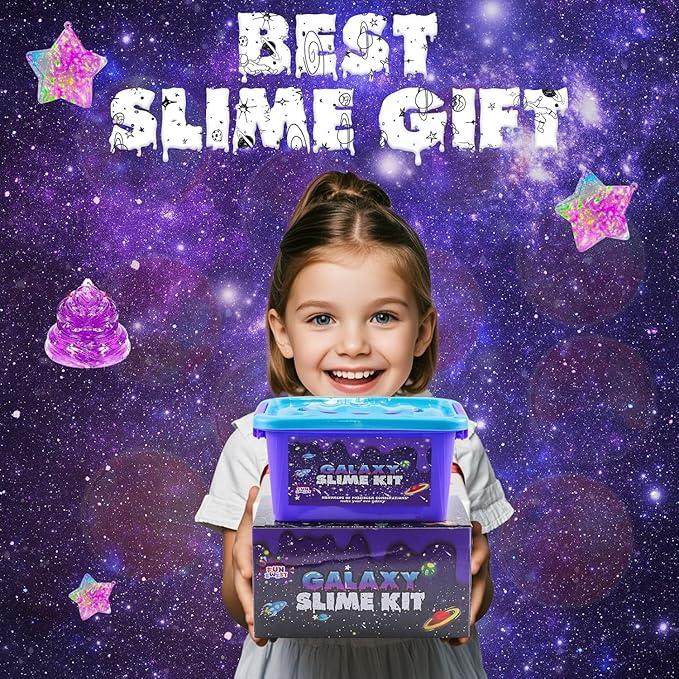 Funewest Slime Kit for Boys, Mini Galaxy Slime Making Kit with Glow in the Dark Stickers, Glitter, Beads & Charms – Creative DIY Crafts & Stress Relief Sensory Toy Gifts for Girls Ages 6-12
