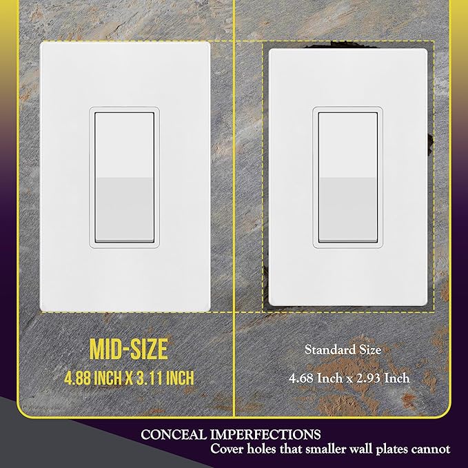 ENERLITES Screwless Decorator Wall Plate Child Safe Outlet Cover, Gloss Finish, Medium Size 1-Gang 4.88" H x 3.11" L, Unbreakable Polycarbonate Thermoplastic, SI8831M-W-5PCS, White