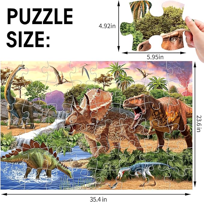 Jumbo Floor Puzzle for Kids,48 Piece Dinosaur Large Jigsaw Puzzles for Toddlers Ages 3-5,Children Learning Preschool Educational Dinosaur Toys,Christmas Birthday Easter Gifts for Boys Girls Ages 4-8