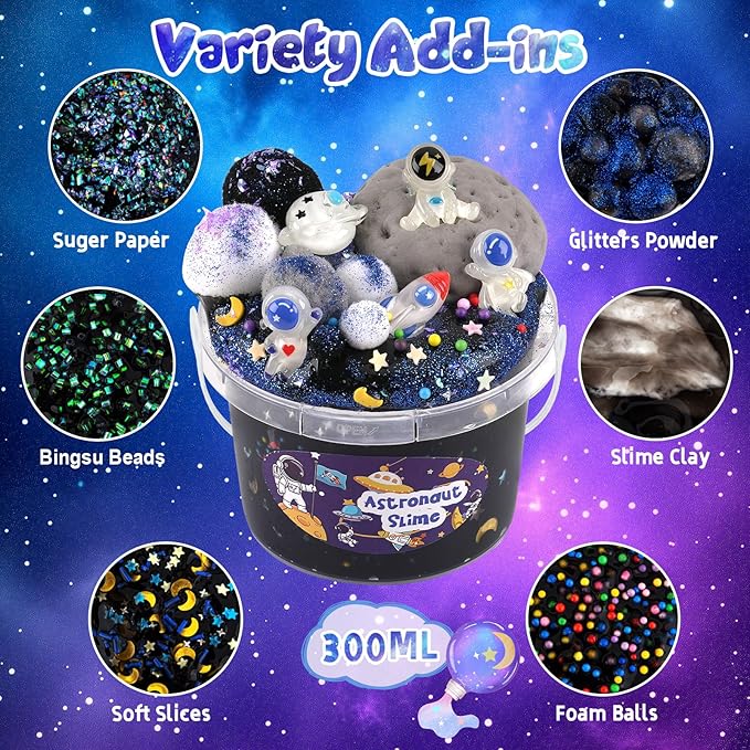 Astronaut Galaxy Slime for Kids, Big Slime Bucket with Clay, Glow in The Dark Slimes Kit for Girls and Boys Ages 8-12, Slimes Party Favors for Birthday Easter, Sensory DIY Toys