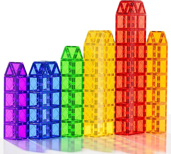 SYSKENI Magnetic Tiles Building Blocks for 3 4 5 6 7 8+ Years Old Boys Girls, Colorful Magnet Stacking Toys Birthday Gift for Toddlers, STEM Construction Tiles Set for Kids