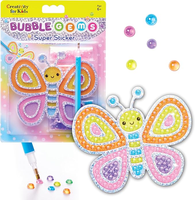 Creativity for Kids Bubble Gem Super Sticker: Butterfly - Mini Diamond Painting Kits for Kids, Arts and Crafts for Kids, Small Gifts for Spring for Girls (Ages 6+)