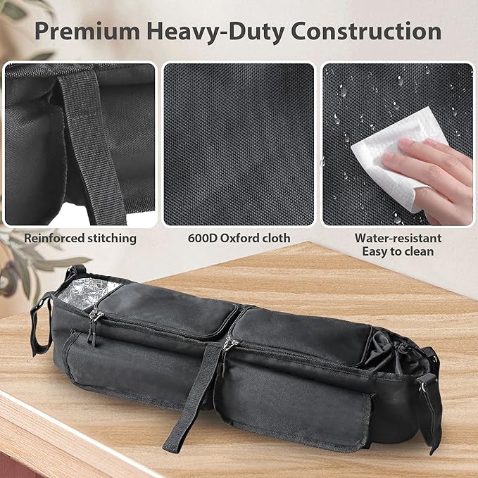 Double Stroller Organizer, Parent Console Double Baby Stroller Accessories Compatible with Jeep, for Bob Duallie, for City Mini GT2, Baby Travel Essential Storage Attachment, Black