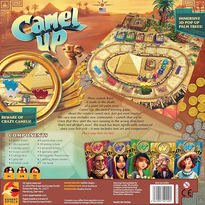Camel Up (Second Edition) - Exciting Camel-Racing Betting Strategy Game! Fun Family Game for Kids & Adults, Ages 8+, 3-8 Players, 30-45 Minute Playtime, Made by Eggertspiele