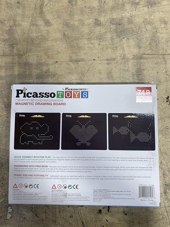 PicassoTiles Magnetic Drawing Board 748 Beads Pad Large 12x10 Inch STEM Writing Toy Reusable Erasable Educational Tablet for Toddlers Kids Age 3 Plus Magnet Learning Tool Brain Development PTB01BLK