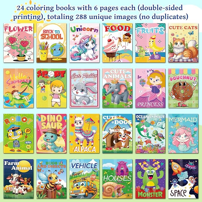 Kalysky 24 Pack Mini Coloring Books with Stackable Rainbow Crayons for Kids Ages 4-12 | Birthday Party Favors, Goodie Bag Stuffers,Classroom Prizes,Return Gift–Bulk Coloring Activity Set for Toddlers