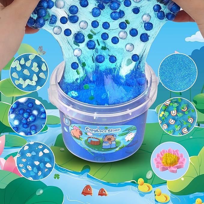 Capybara Slime Kit 10oz, Big Clear Slime Bucket for Kids 8-12 with 8 Packs Add-ins (Including Clay), Soft and Non-Sticky Kids Slime Toys, ASMR, Perfect Birthday Easter Gifts for Boys Girls