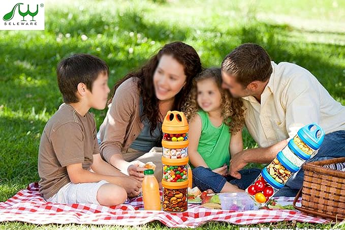 SELEWARE Portable Stackable Food Storage Containers for Snacks Formula Powder and Drinks Twist Lock System Airtight Leak-proof BPA and Phthalate Free 4 Piece Jars 31oz Orange