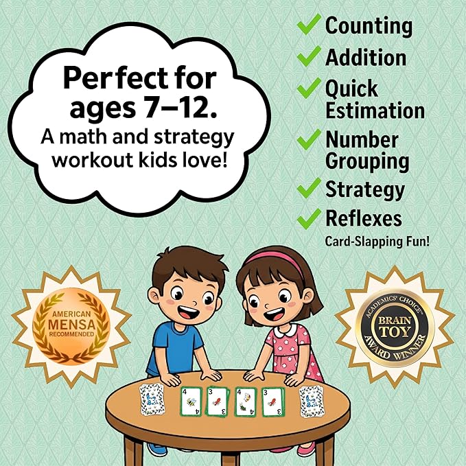 Niche Nation Games Bug Bash Card Game- Award-Winning Kids Brain Game for Ages 7-12 - Quick-Counting Bug-Slapping Game Fast, Fun, and Frenetic - Smart Card Game for Kids 7-12 and 2-4 Players