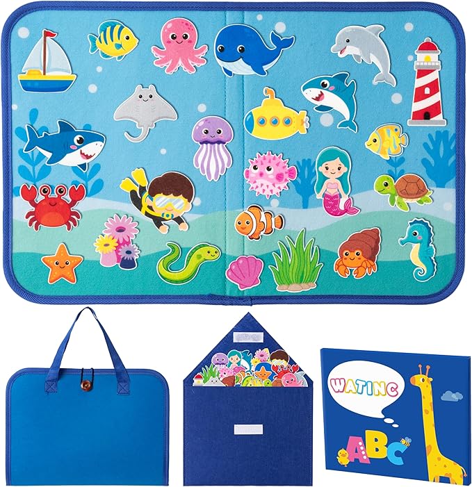 WATINC Travel Felt Board Story Set - 25PCS Portable Felt Board Educational Birthday Gift for Boy Girl Toddler, Under The Sea Storytelling Preschool Early Learning Interactive Play Kit (Ocean Animals)