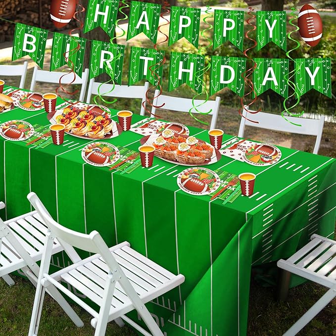 Football Birthday Party Decoration,177PCS Football Disposable Tableware Party Supplies,Set of 24 Football Paper Plates Napkins Cups Forks Straws,Banner Touchdown Tablecloth for Gameday Tailgate Decor